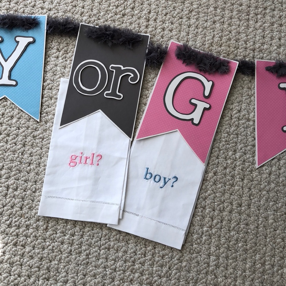 Gender reveal banner and hand towels